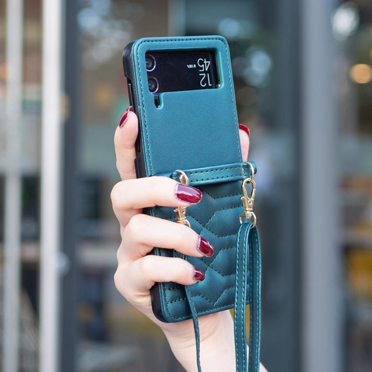 For Samsung Galaxy Z Flip4 V-shaped Crossbody Lanyard Leather Phone Case