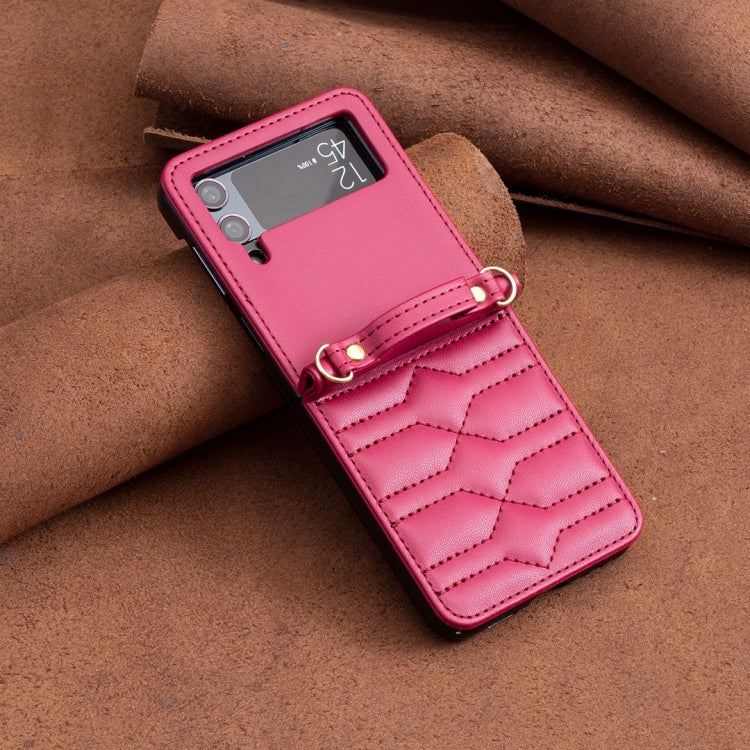 For Samsung Galaxy Z Flip4 V-shaped Crossbody Lanyard Leather Phone Case