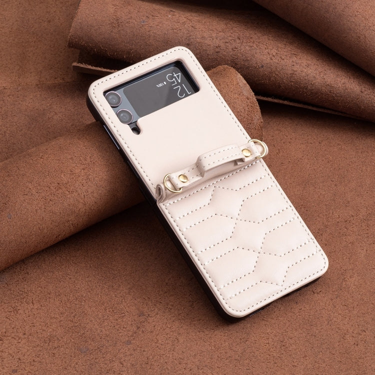 For Samsung Galaxy Z Flip4 V-shaped Crossbody Lanyard Leather Phone Case