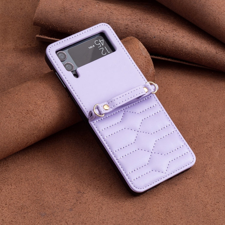 For Samsung Galaxy Z Flip4 V-shaped Crossbody Lanyard Leather Phone Case