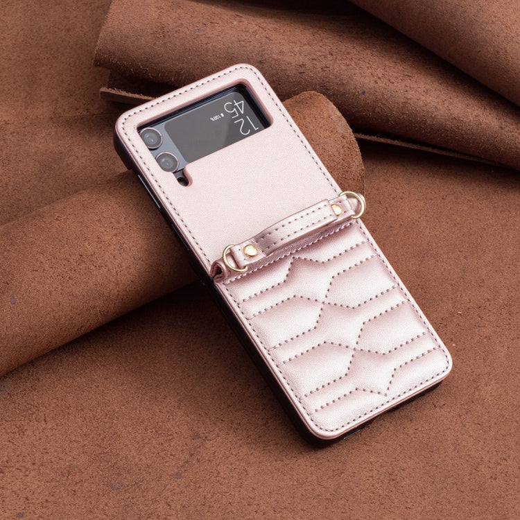 For Samsung Galaxy Z Flip4 V-shaped Crossbody Lanyard Leather Phone Case