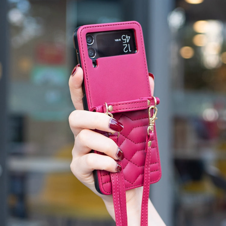 For Samsung Galaxy Z Flip3 V-shaped Crossbody Lanyard Leather Phone Case