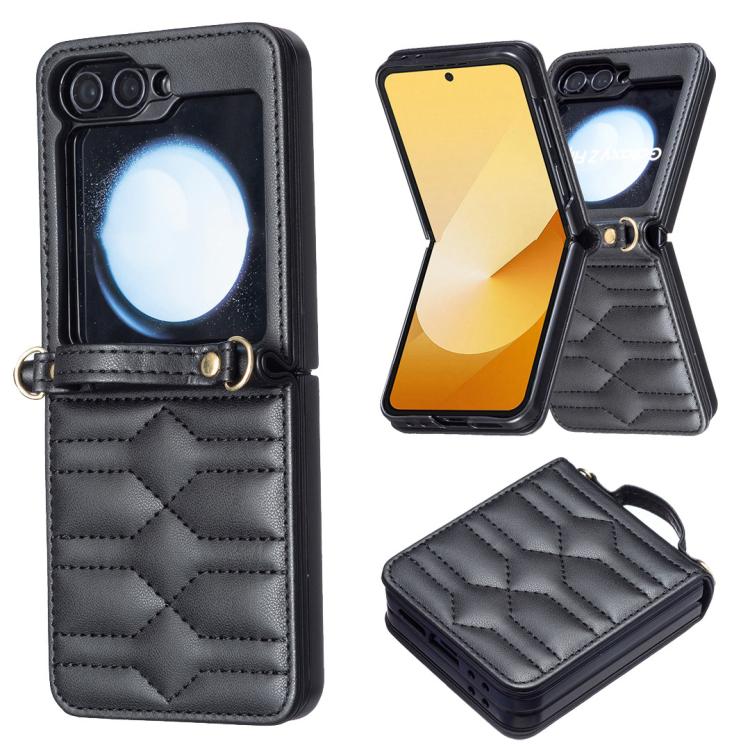 For Samsung Galaxy Z Flip7 V-shaped Crossbody Lanyard Leather Phone Case