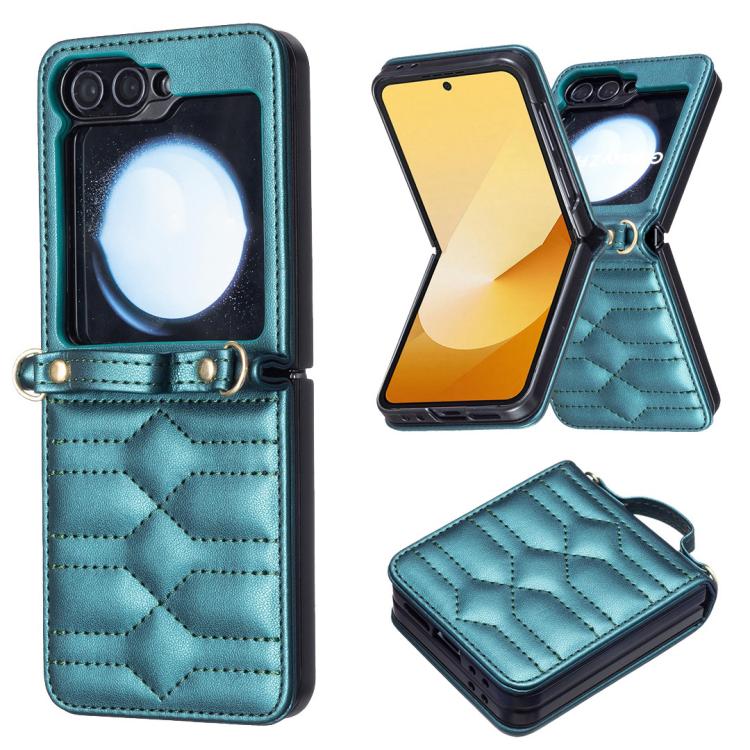 For Samsung Galaxy Z Flip7 V-shaped Crossbody Lanyard Leather Phone Case