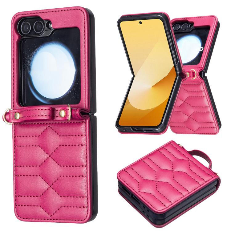 For Samsung Galaxy Z Flip7 V-shaped Crossbody Lanyard Leather Phone Case