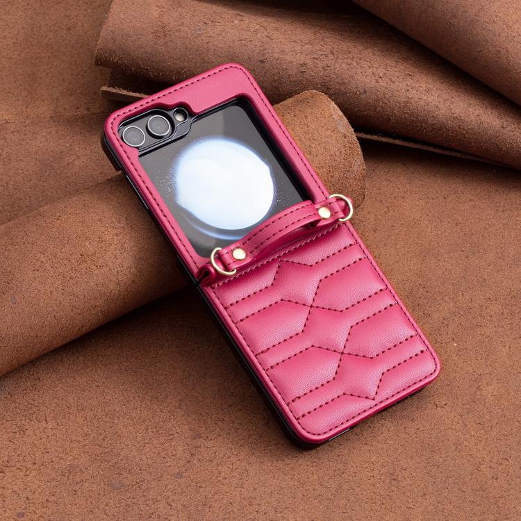 For Samsung Galaxy Z Flip7 V-shaped Crossbody Lanyard Leather Phone Case