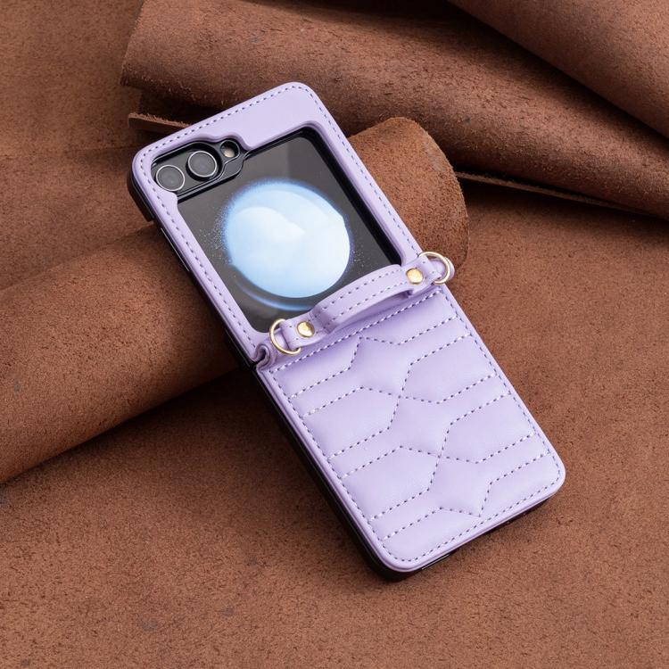 For Samsung Galaxy Z Flip7 V-shaped Crossbody Lanyard Leather Phone Case