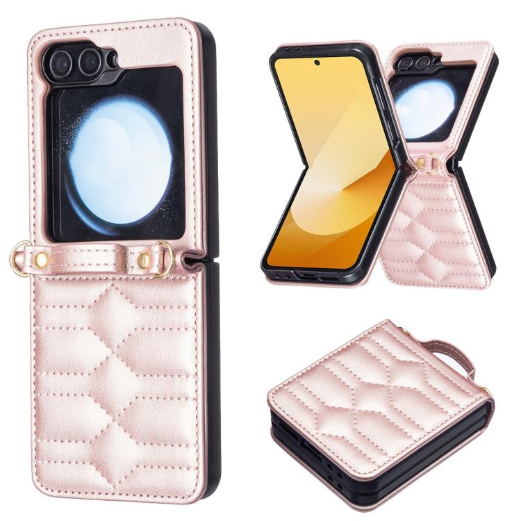 For Samsung Galaxy Z Flip7 V-shaped Crossbody Lanyard Leather Phone Case