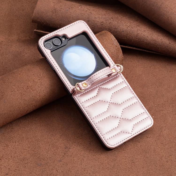 For Samsung Galaxy Z Flip7 V-shaped Crossbody Lanyard Leather Phone Case