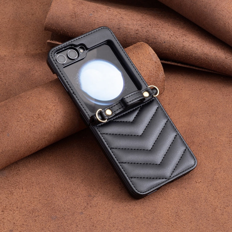For Samsung Galaxy Z Flip7 FE / Flip6 Wave-shaped Crossbody Lanyard Leather Phone Case
