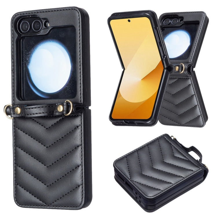 For Samsung Galaxy Z Flip5 Wave-shaped Crossbody Lanyard Leather Phone Case