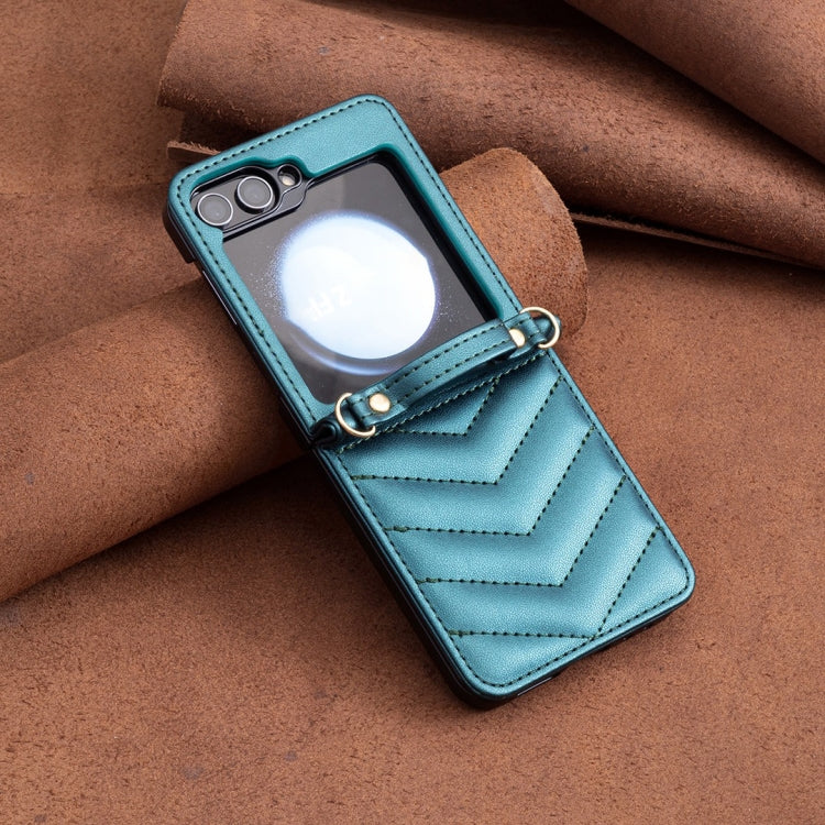 For Samsung Galaxy Z Flip5 Wave-shaped Crossbody Lanyard Leather Phone Case