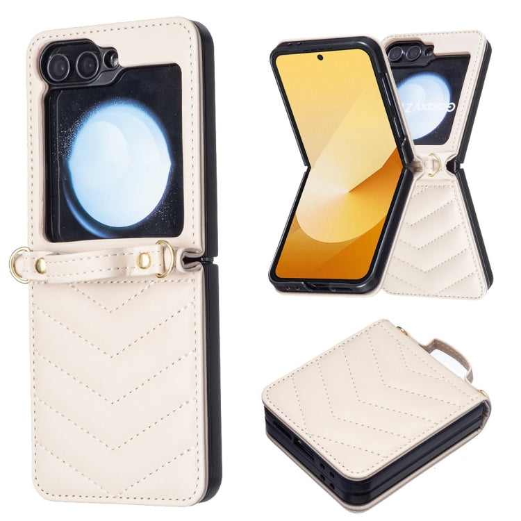 For Samsung Galaxy Z Flip5 Wave-shaped Crossbody Lanyard Leather Phone Case