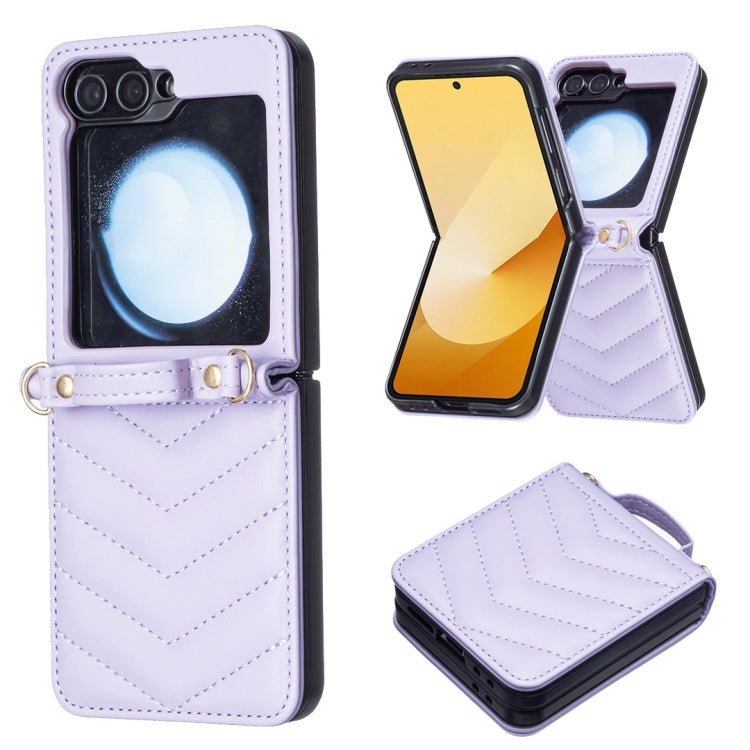 For Samsung Galaxy Z Flip5 Wave-shaped Crossbody Lanyard Leather Phone Case