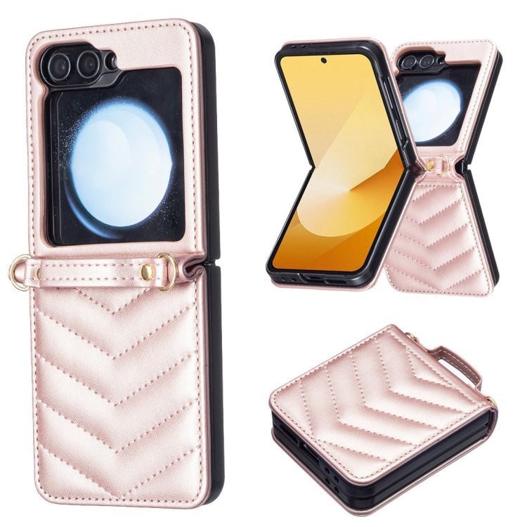 For Samsung Galaxy Z Flip5 Wave-shaped Crossbody Lanyard Leather Phone Case
