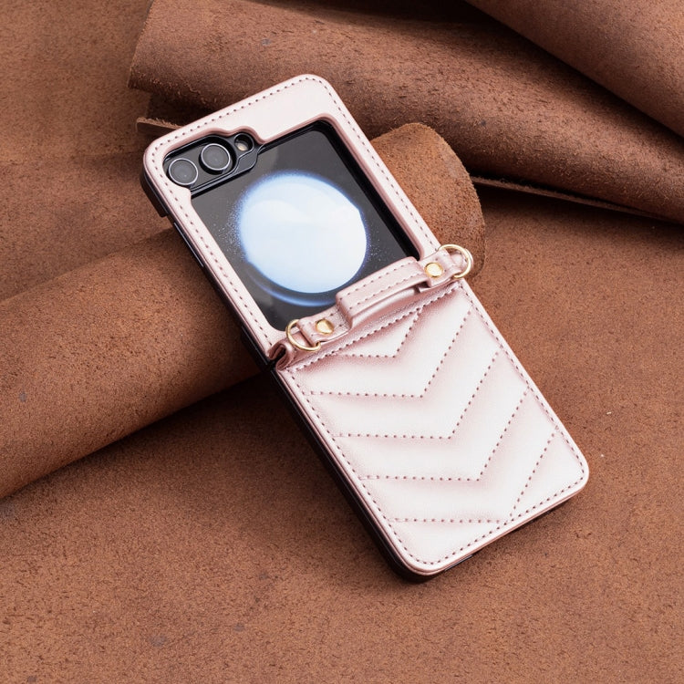 For Samsung Galaxy Z Flip5 Wave-shaped Crossbody Lanyard Leather Phone Case