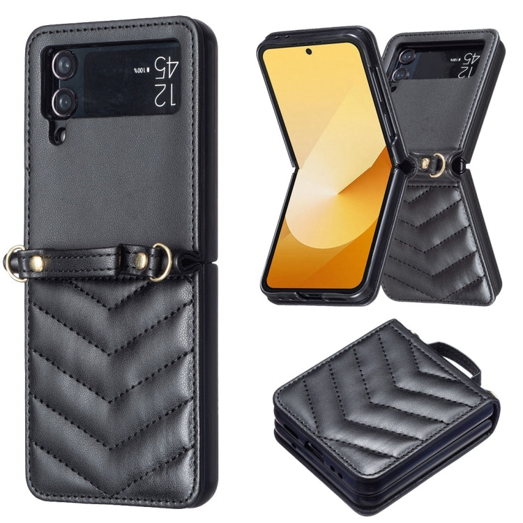 For Samsung Galaxy Z Flip4 Wave-shaped Crossbody Lanyard Leather Phone Case