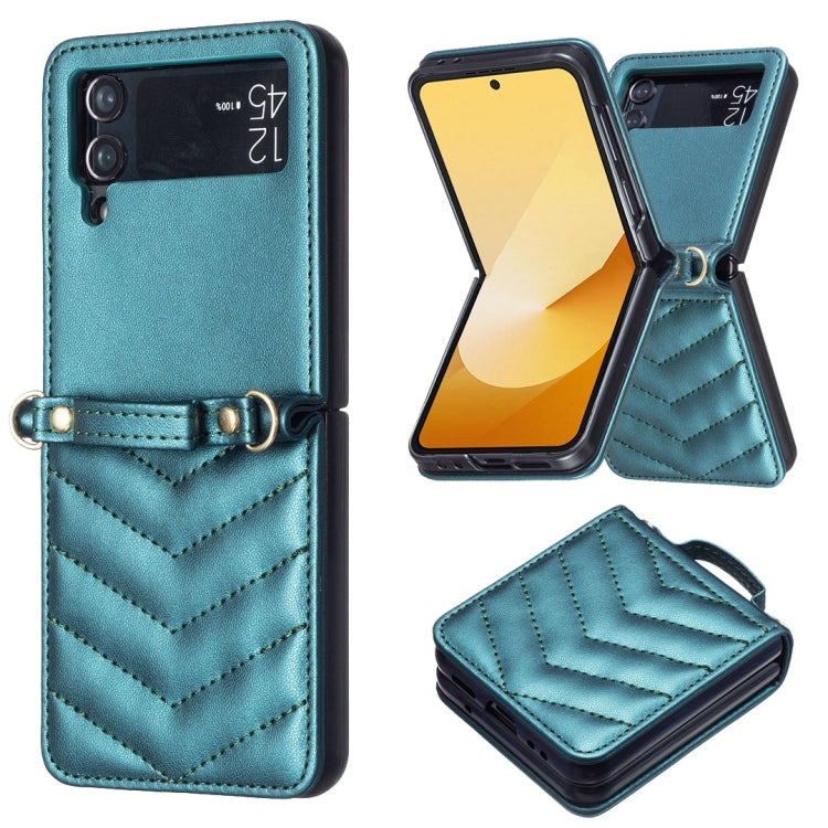 For Samsung Galaxy Z Flip4 Wave-shaped Crossbody Lanyard Leather Phone Case