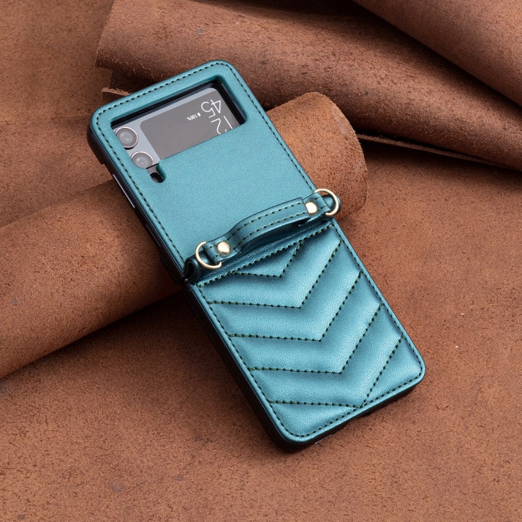 For Samsung Galaxy Z Flip4 Wave-shaped Crossbody Lanyard Leather Phone Case