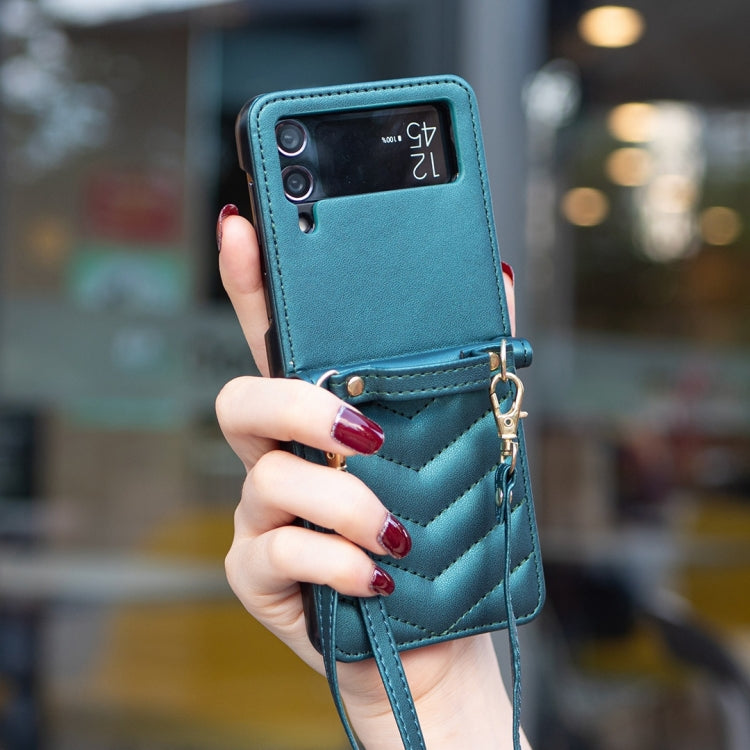 For Samsung Galaxy Z Flip4 Wave-shaped Crossbody Lanyard Leather Phone Case