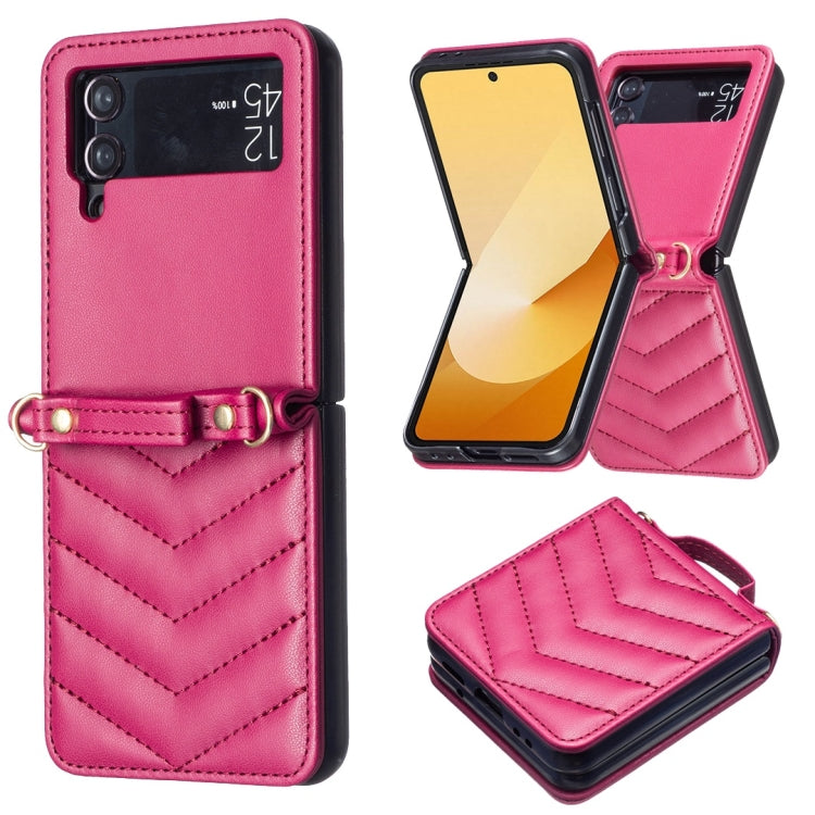 For Samsung Galaxy Z Flip4 Wave-shaped Crossbody Lanyard Leather Phone Case