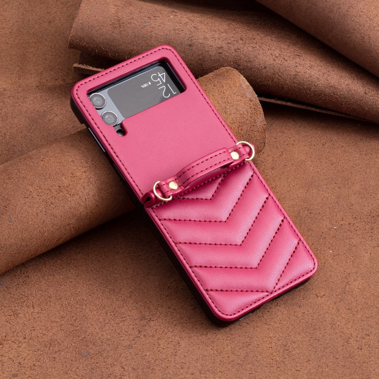 For Samsung Galaxy Z Flip4 Wave-shaped Crossbody Lanyard Leather Phone Case