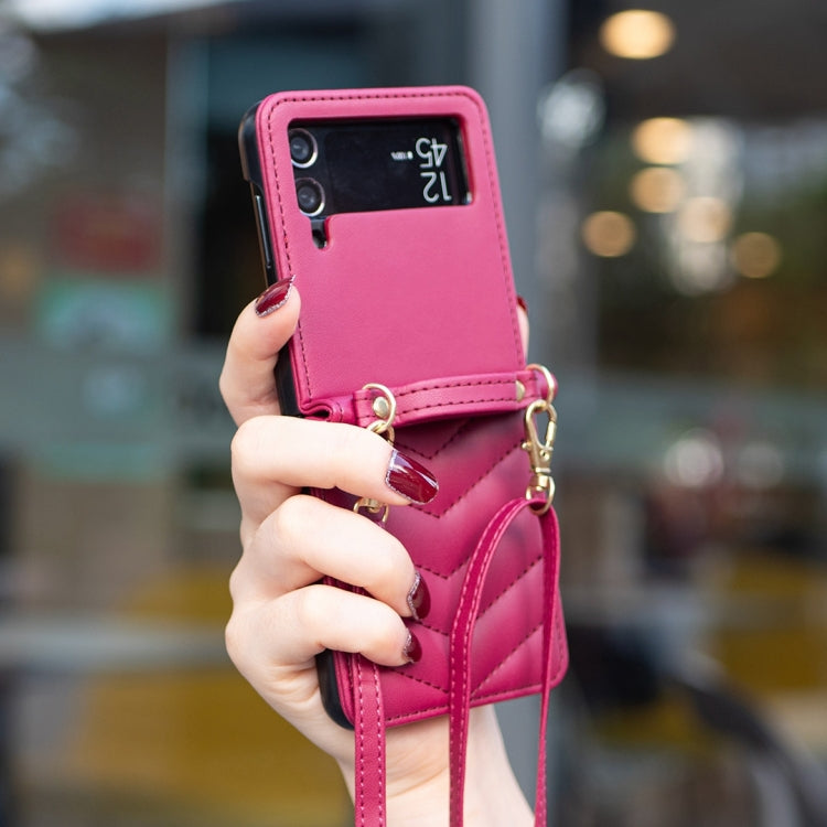 For Samsung Galaxy Z Flip4 Wave-shaped Crossbody Lanyard Leather Phone Case