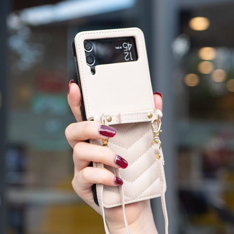 For Samsung Galaxy Z Flip4 Wave-shaped Crossbody Lanyard Leather Phone Case