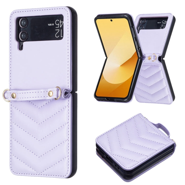 For Samsung Galaxy Z Flip4 Wave-shaped Crossbody Lanyard Leather Phone Case