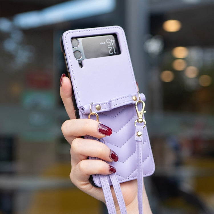 For Samsung Galaxy Z Flip4 Wave-shaped Crossbody Lanyard Leather Phone Case