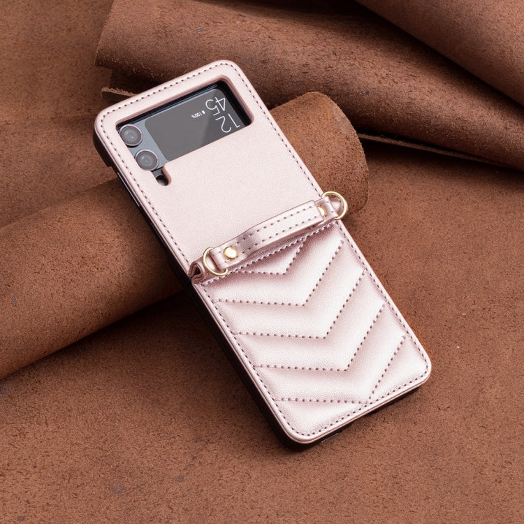 For Samsung Galaxy Z Flip4 Wave-shaped Crossbody Lanyard Leather Phone Case