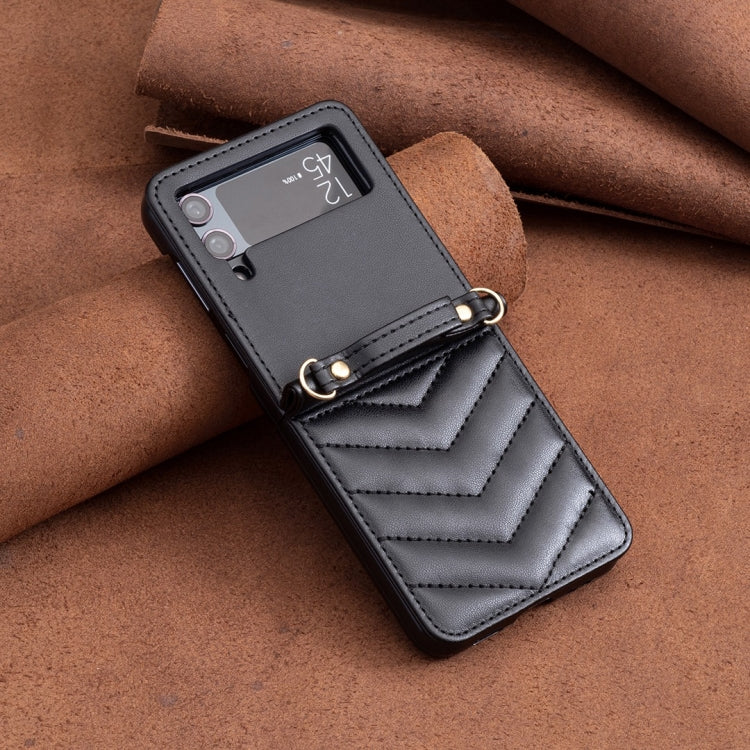 For Samsung Galaxy Z Flip3 Wave-shaped Crossbody Lanyard Leather Phone Case