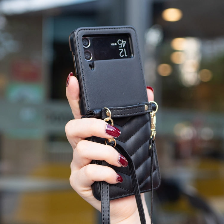 For Samsung Galaxy Z Flip3 Wave-shaped Crossbody Lanyard Leather Phone Case