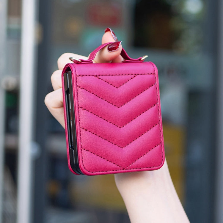 For Samsung Galaxy Z Flip3 Wave-shaped Crossbody Lanyard Leather Phone Case