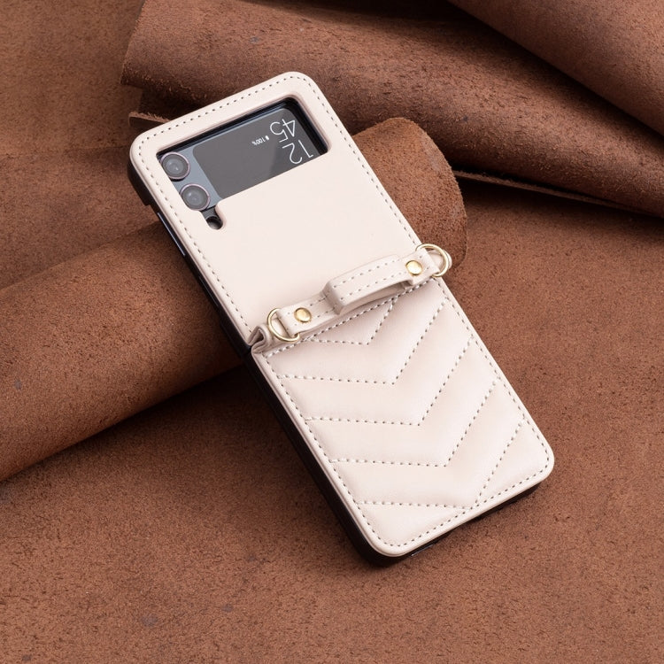 For Samsung Galaxy Z Flip3 Wave-shaped Crossbody Lanyard Leather Phone Case