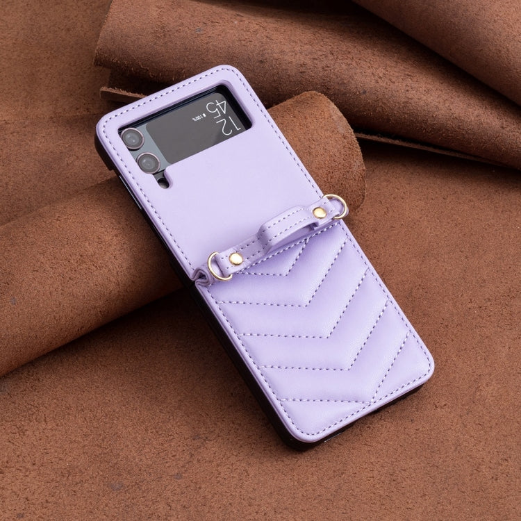 For Samsung Galaxy Z Flip3 Wave-shaped Crossbody Lanyard Leather Phone Case