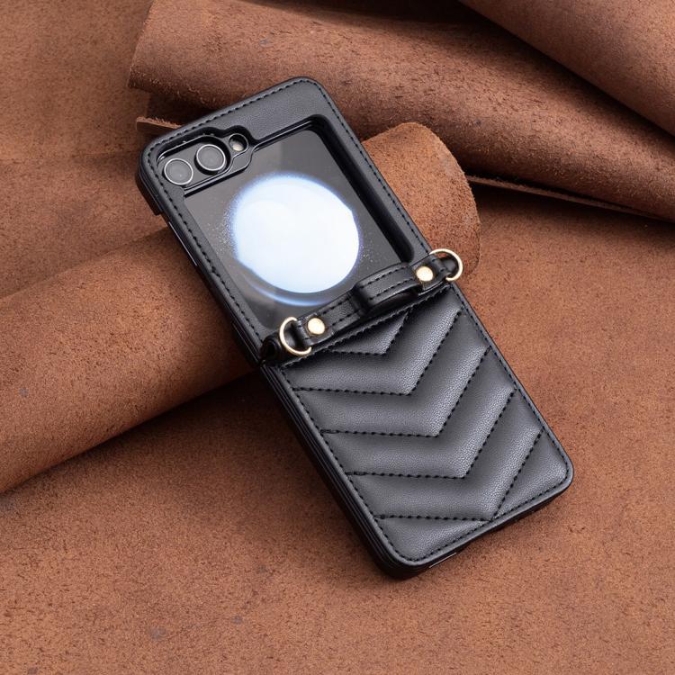 For Samsung Galaxy Z Flip7 Wave-shaped Crossbody Lanyard Leather Phone Case