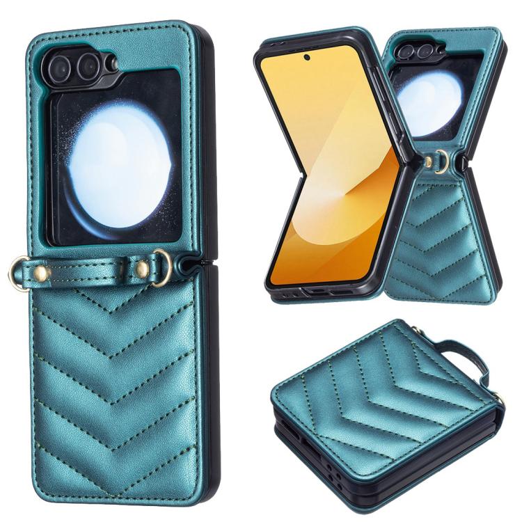For Samsung Galaxy Z Flip7 Wave-shaped Crossbody Lanyard Leather Phone Case