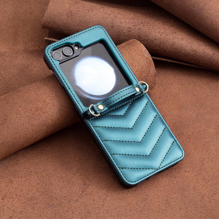 For Samsung Galaxy Z Flip7 Wave-shaped Crossbody Lanyard Leather Phone Case