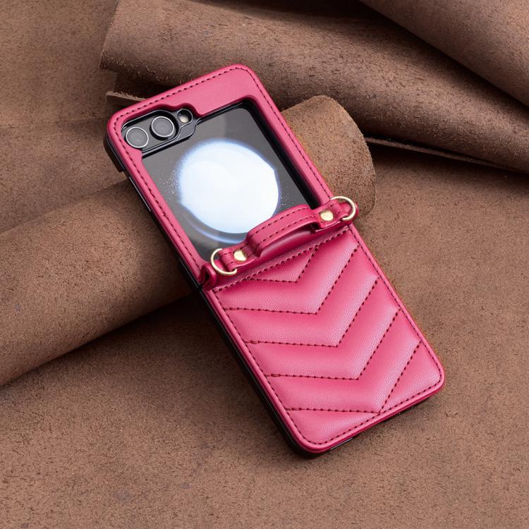 For Samsung Galaxy Z Flip7 Wave-shaped Crossbody Lanyard Leather Phone Case