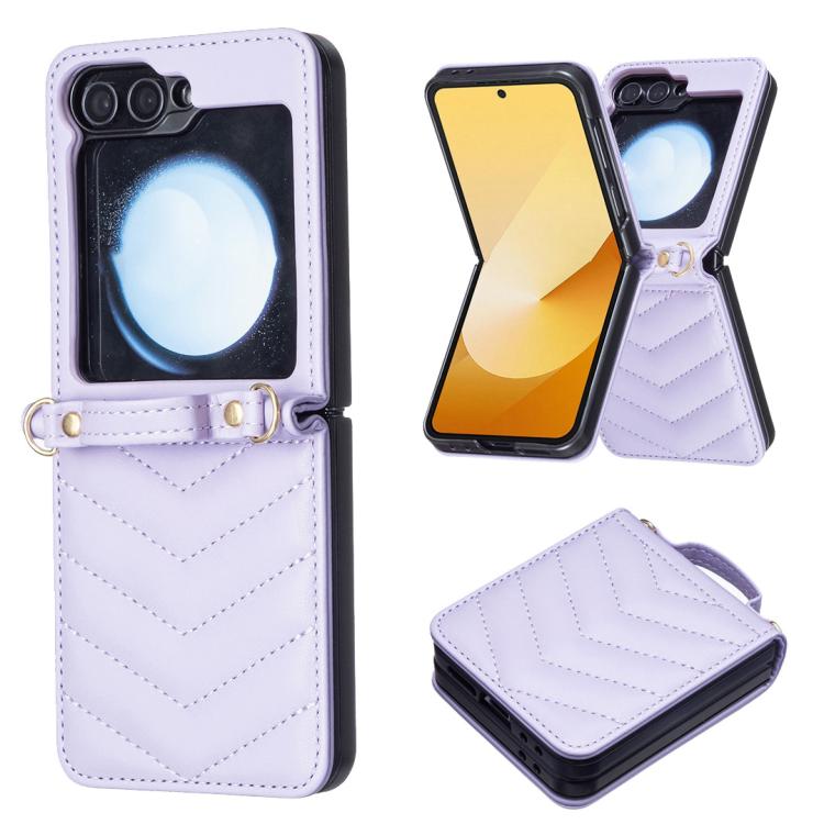 For Samsung Galaxy Z Flip7 Wave-shaped Crossbody Lanyard Leather Phone Case