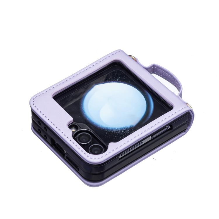 For Samsung Galaxy Z Flip7 Wave-shaped Crossbody Lanyard Leather Phone Case