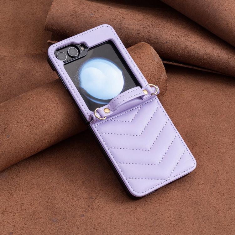 For Samsung Galaxy Z Flip7 Wave-shaped Crossbody Lanyard Leather Phone Case