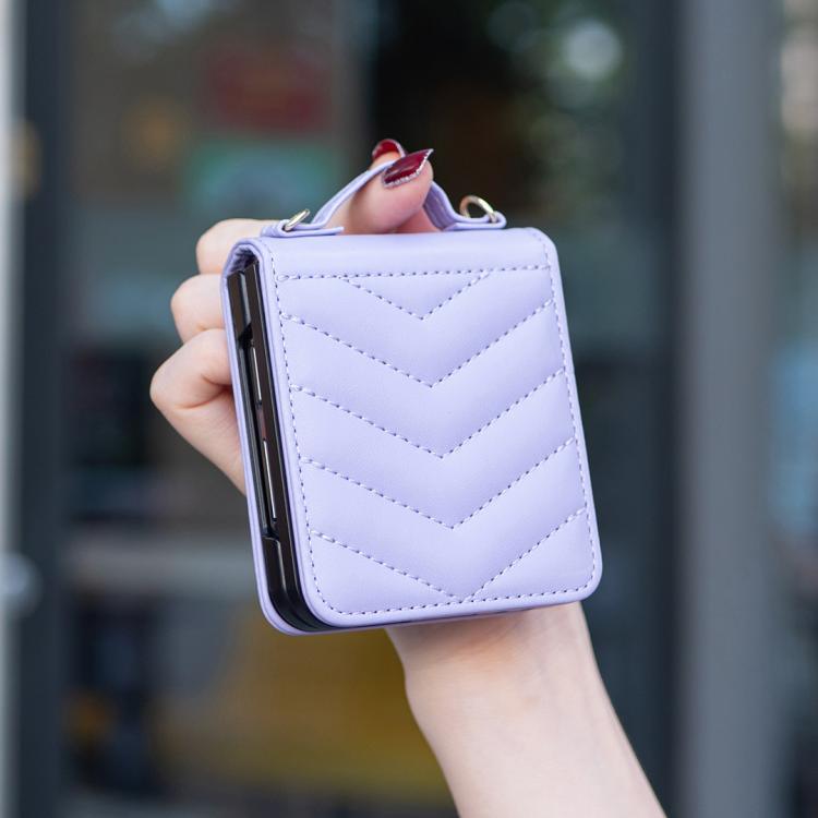 For Samsung Galaxy Z Flip7 Wave-shaped Crossbody Lanyard Leather Phone Case