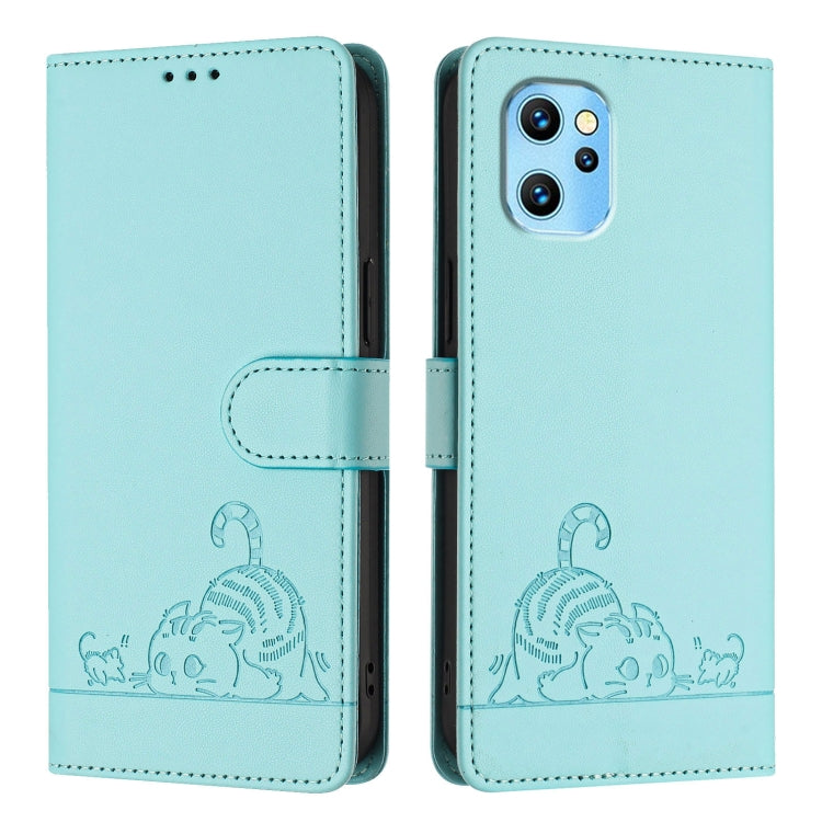 For UMIDIGI Power 7 Max Cat Rat Embossed RFID Leather Phone Case with Lanyard