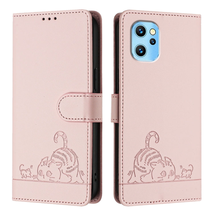 For UMIDIGI Power 7 Max Cat Rat Embossed RFID Leather Phone Case with Lanyard