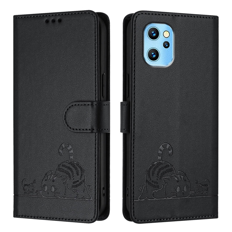 For UMIDIGI Power 7 Max Cat Rat Embossed RFID Leather Phone Case with Lanyard