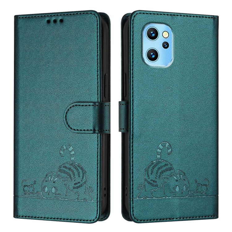 For UMIDIGI Power 7 Max Cat Rat Embossed RFID Leather Phone Case with Lanyard