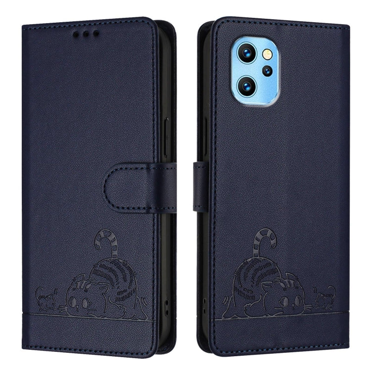 For UMIDIGI Power 7 Max Cat Rat Embossed RFID Leather Phone Case with Lanyard