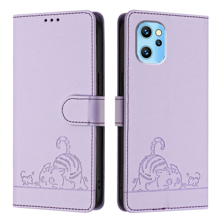 For UMIDIGI Power 7 Max Cat Rat Embossed RFID Leather Phone Case with Lanyard